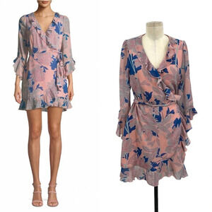 Red Carter Tessa Floral-Print Wrap Dress Pink Blue‎ Size Large